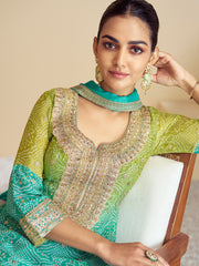 Sequins Embroidery Chinnon Kurta With Palazzo And Dupatta
