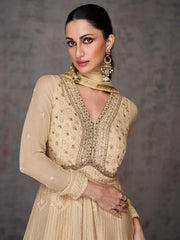 Embroidered & Sequin V Neck Full Sleeves Georgette Gown