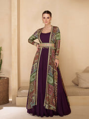 Embroidered & Sequin Work Gown Dress With Cape