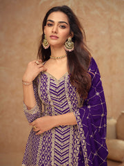 Embroidered Chinon Kurta With Plazzo & Dupatta