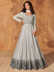 Embroidered Georgette Suit With Pant & Dupatta