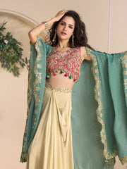 Embroidered Chinon Kurta With Pants & Dupatta