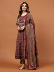 Printed Cotton Blend Suit Set with Dupatta