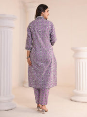 Printed Cotton Blend Kurta With Pants & Dupatta
