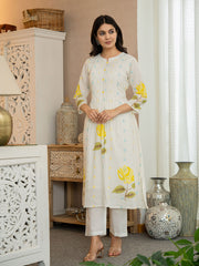 Printed Cotton Blend Kurta With Pants