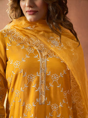 All Over Embroidery Cotton Blend Kurta With Pants & Dupatta