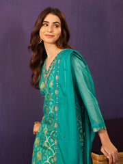 Neck Embroidery Organza Kurta With Pants & Dupatta
