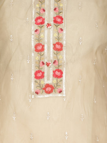 Resham Floral Embroidery Organza Unstitched Suit Piece With Dupatta
