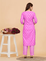 Printed Cotton Blend Kurta With Pants & Dupatta