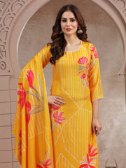 Printed Muslin Kurta With Pants & Dupatta