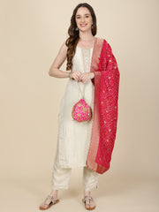 Tissue Kurta With Pants & Printed Georgette Dupatta