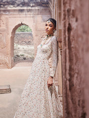 Resham Zari Jaal Georgette Anarkali Kurta With Churidar & Dupatta