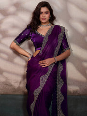 Embroidered Satin Velvet Saree