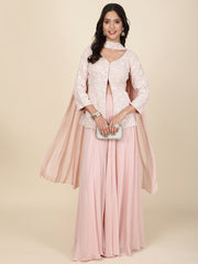 Sequin Embroidery Georgette Short Kurti With Sharara & Dupatta