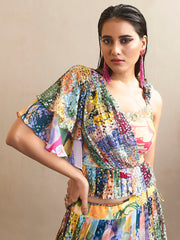 Sequin Embroidered Georgette Choli With Lehenga