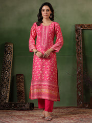 Digital Printed Cotton Blend Kurta With Pants & Dupatta