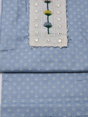Neck Embroidered & Printed Cotton Blend Unstitched Suit With Dupatta