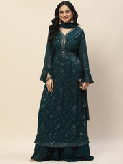 Resham Sequence Embroidered Georgette Kurta With Lehenga & Dupatta