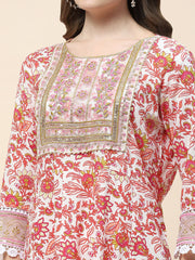 Floral Print Cotton Suit Set With Dupatta