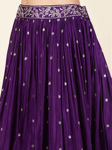 Zari Embroidered Georgette Kurta With Skirt & Dupatta
