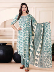 Printed Cotton Suit Set With Dupatta