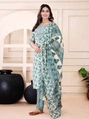 Printed Cotton Suit Set With Dupatta