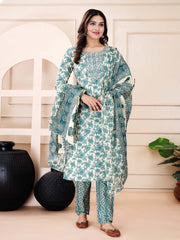 Printed Cotton Suit Set With Dupatta