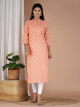 Floral Printed Straight Style Cotton Kurta