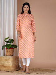 Floral Printed Straight Style Cotton Kurta