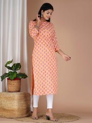 Floral Printed Straight Style Cotton Kurta