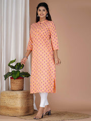 Floral Printed Straight Style Cotton Kurta