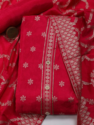 Neck Patti Chanderi Unstitched Suit Piece With Dupatta