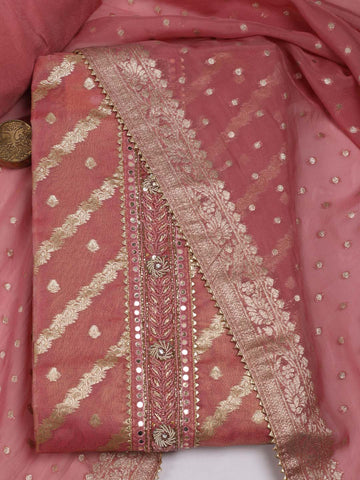Neck Patti Woven Tissue Unstitched Suit Piece With Dupatta