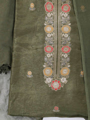 Embroidered Chanderi Unstitched Suit With Pant & Dupatta