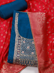 Embroidered Chanderi Unstitched Suit Piece With Dupatta
