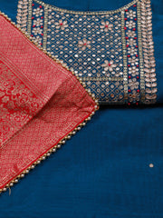 Embroidered Chanderi Unstitched Suit Piece With Dupatta