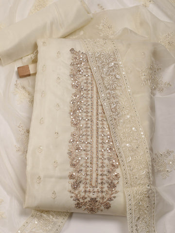 Embroidery Organza Unstitched Suit Piece With Dupatta
