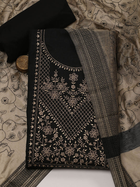 Neck Embroidery Linen Unstitched Suit Piece With Dupatta
