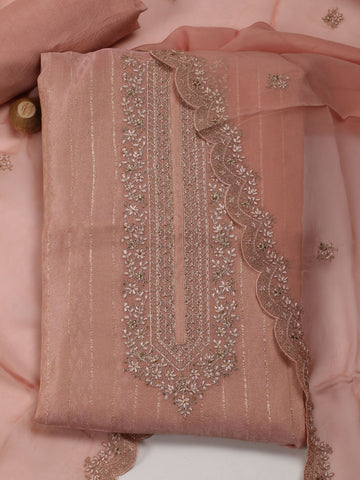 Neck Embroidery & Woven Tissue Unstitched Suit Piece With Dupatta