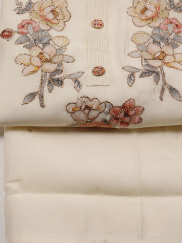 Patch Neck Printed Cotton Unstitched Suit Piece With Dupatta