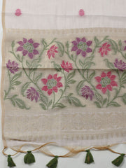 Woven Design Chanderi Unstitched Kurta With Pant & Dupatta