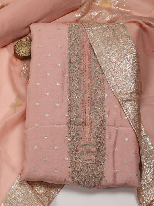 Neck Embroidery & Woven Handloom Unstitched Suit Piece With Dupatta