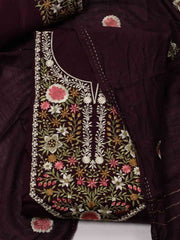 Neck Embroidered Chanderi Unstitched Suit Piece With Dupatta