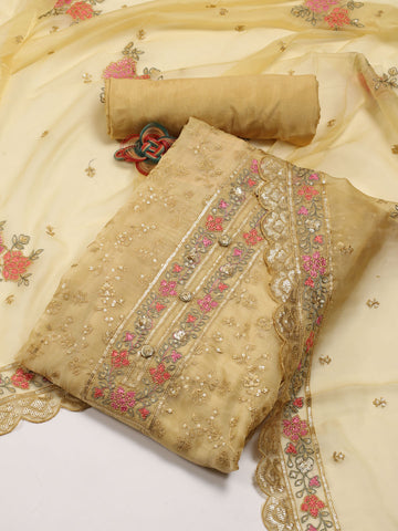 Booti Embroidered Organza Unstitched Suit Piece With Dupatta