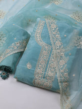 Neck Embroidery Organza Unstitched Suit Piece With Dupatta