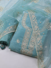 Neck Embroidery Organza Unstitched Suit Piece With Dupatta