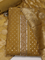 Neck Patti Chanderi Unstitched Suit Piece With Dupatta
