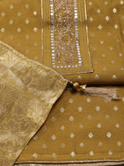 Neck Patti Chanderi Unstitched Suit Piece With Dupatta