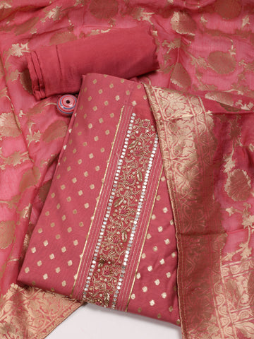 Neck Patti Chanderi Unstitched Suit Piece With Dupatta