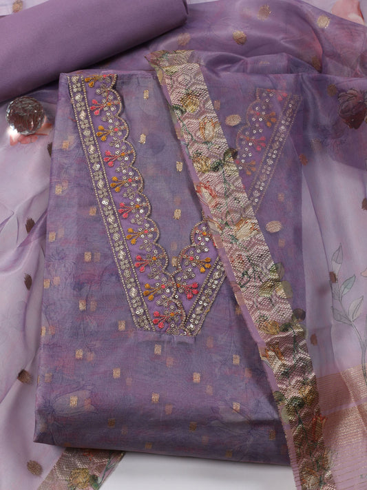 Neck Embroidery Chanderi Unstitched Suit Piece With Dupatta
